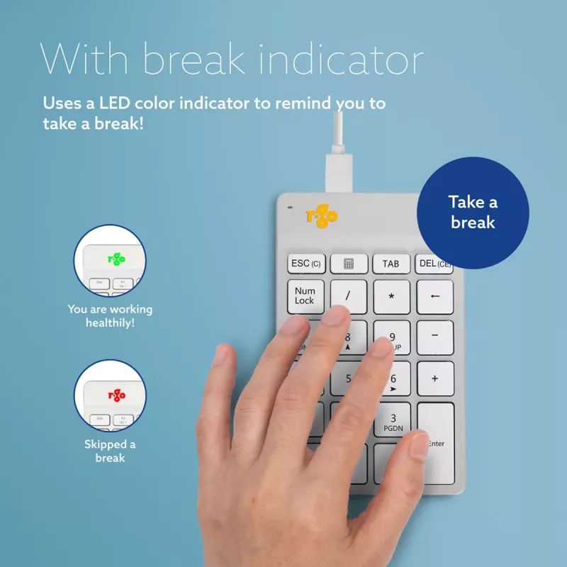 R-Go Tools Klawiatura numeryczna R-Go Numpad Break, ergonomiczna klawiatura numeryczna z oprogramowaniem break, przewodowa, biała