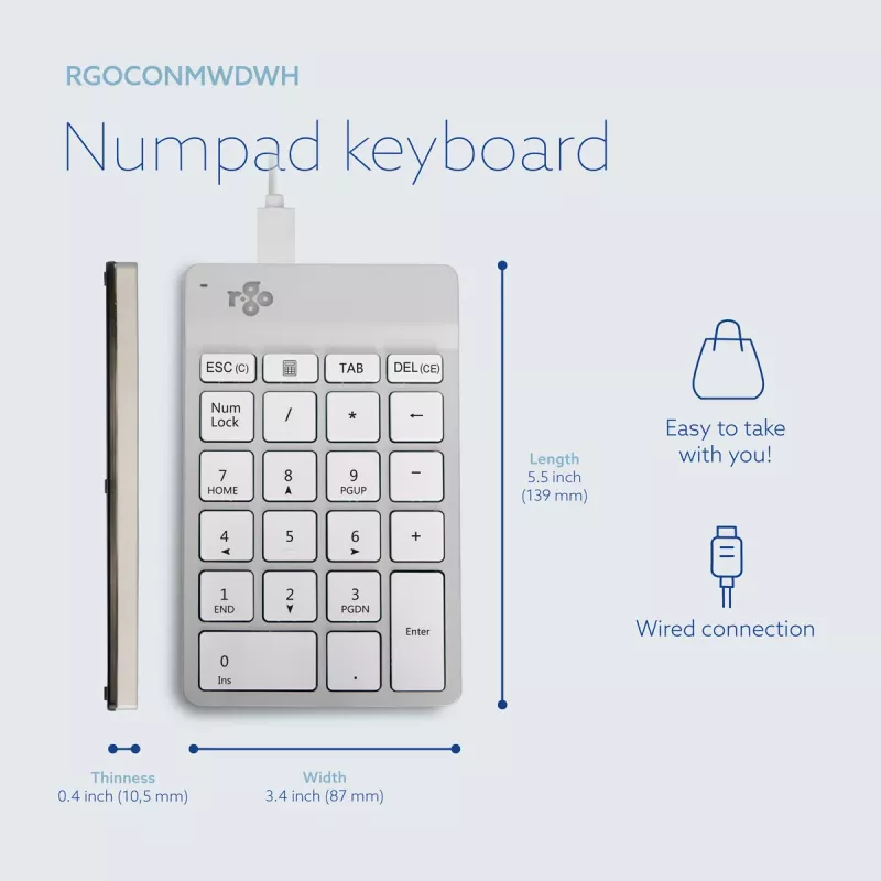R-Go Tools Klawiatura numeryczna R-Go Numpad Break, ergonomiczna klawiatura numeryczna z oprogramowaniem break, przewodowa, biała