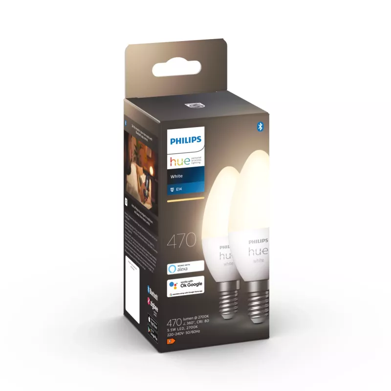 Inteligentna żarówka Philips Hue biały Candle E14 Bluetooth Zigbee 2 szt.