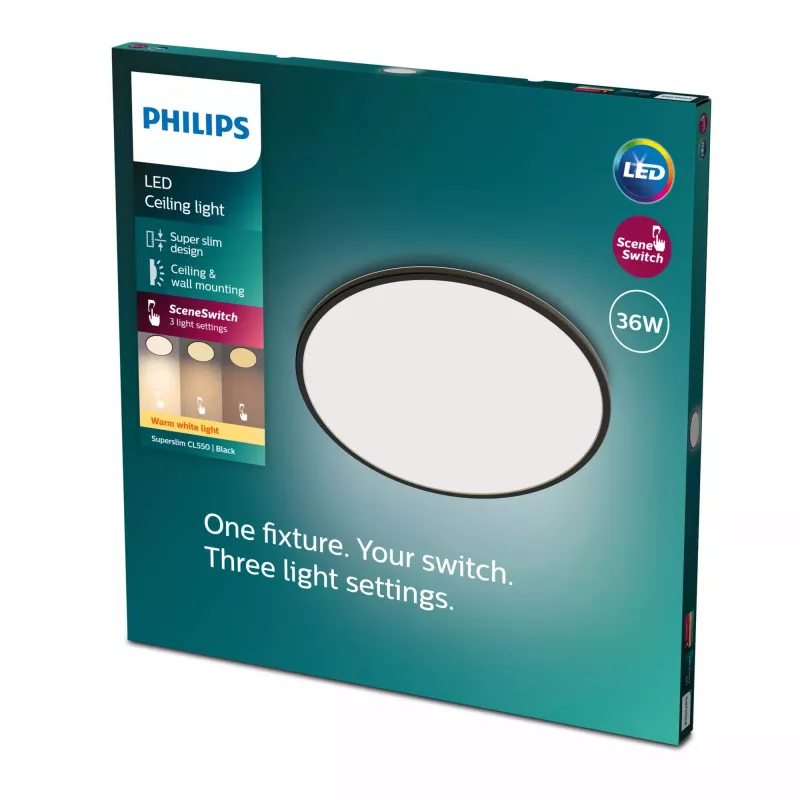 Lampa sufitowa Philips Functional Super cienki 36 W LED czarna okrągła