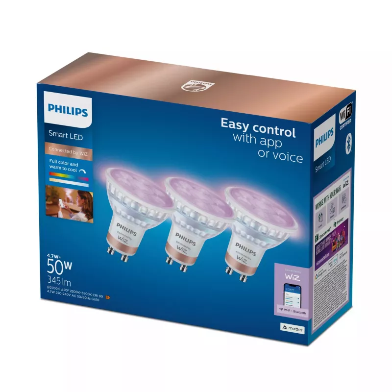WiZ Philips Smart WiFi Spot PAR16 RGB GU10, zestaw 3 szt., pełny kolor
