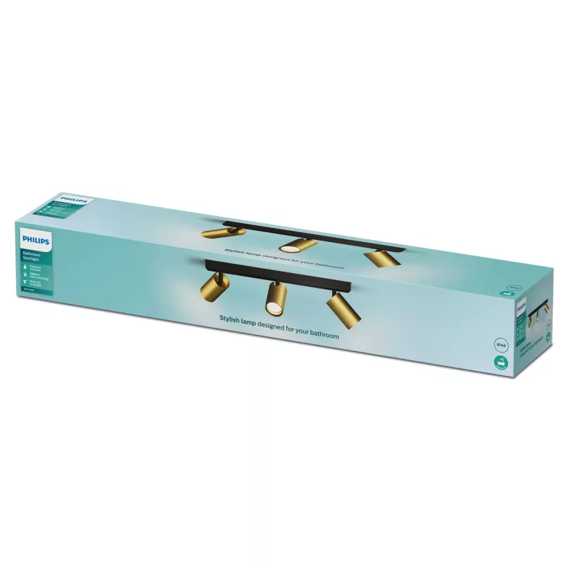 Reflektor sufitowy/ścienny Philips Idris 3x GU10 LED IP44 220–240V czarny/mosiądz