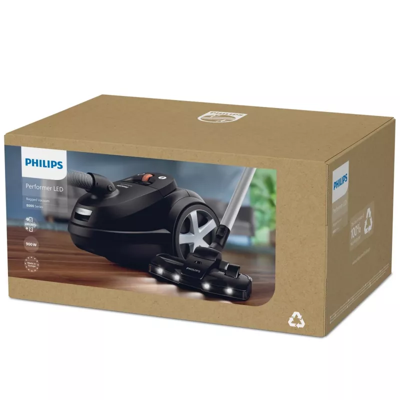 Odkurzacz cylindryczny Philips serii 8000 XD8122/10 — 900 W, worek na kurz 4 l, filtr HEPA, czarny