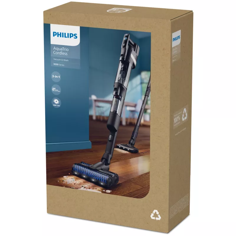 Philips seria 9000 XW9463/11 odkurzacz bezprzewodowy/szczotka elektryczna 2 w 1 odkurzacz bezprzewodowy Akumulatorowy Na sucho i mokro Bezworkowy 150 W Czarny