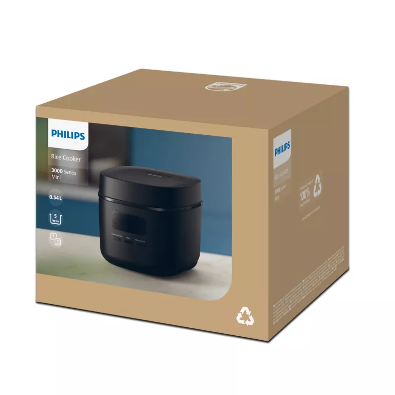 Urządzenie do gotowania ryżu Philips 3000 series HD3080/80, 0,54 L, 400 W, czarny, sterowanie przyciskami
