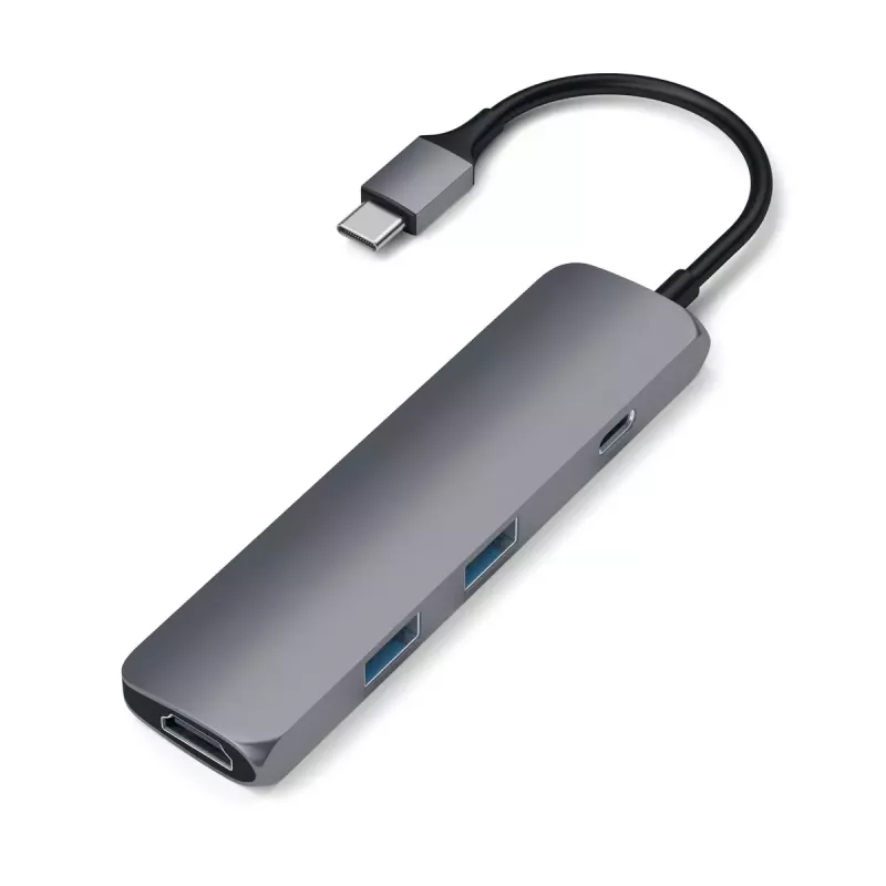 Satechi ST-CMAM laptop dock/port replicator USB 3.2 Gen 1 Type-C, HDMI, USB-A, USB-C, szary, aluminium
