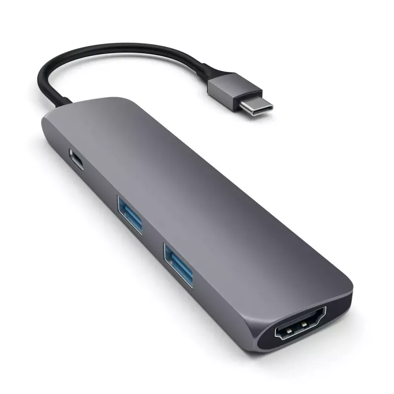 Satechi ST-CMAM laptop dock/port replicator USB 3.2 Gen 1 Type-C, HDMI, USB-A, USB-C, szary, aluminium