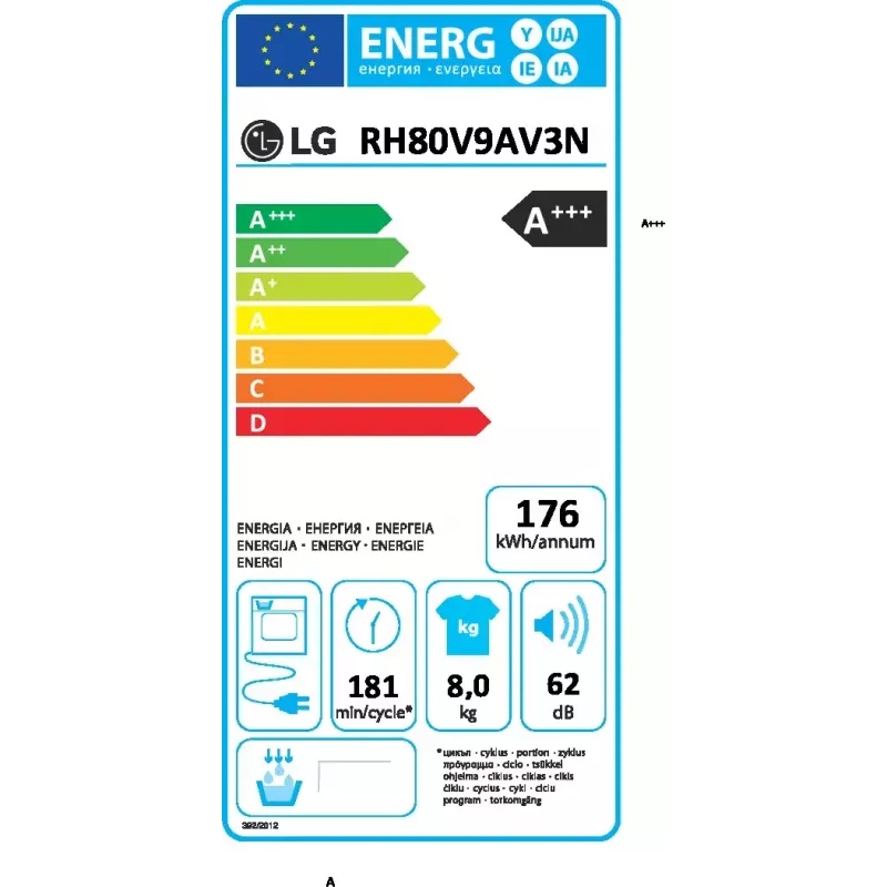 Suszarka do ubrań LG RH80V9AV3N 8 kg A+++ pompa ciepła, wolnostojąca ładowana od przodu, Czarno-Biała