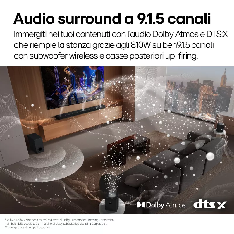 Soundbar LG S95TR 9.1.5 kanałów 810 W RMS z bezprzewodowym subwooferem 220 W, czarny