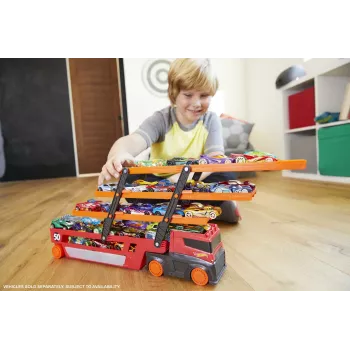 Hot Wheels City Mega Hauler z miejscem do przechowywania do 50 samochodzików w skali 1:64 dla dzieci od 3 lat