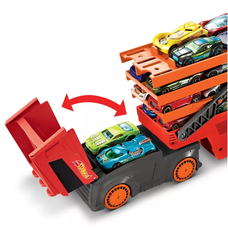 Hot Wheels City Mega Hauler z miejscem do przechowywania do 50 samochodzików w skali 1:64 dla dzieci od 3 lat