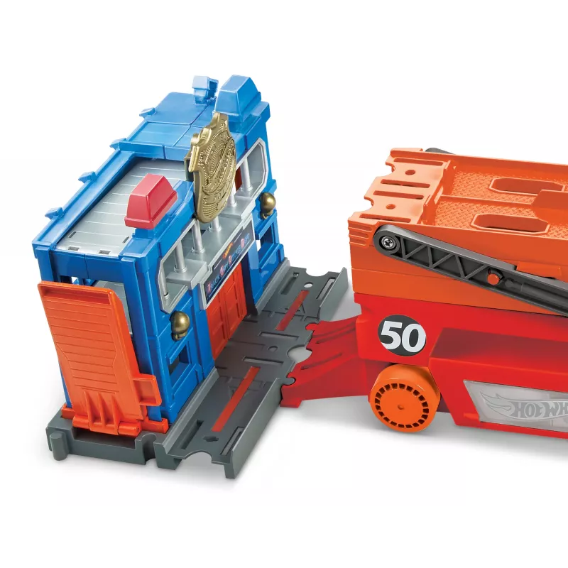 Hot Wheels City Mega Hauler z miejscem do przechowywania do 50 samochodzików w skali 1:64 dla dzieci od 3 lat