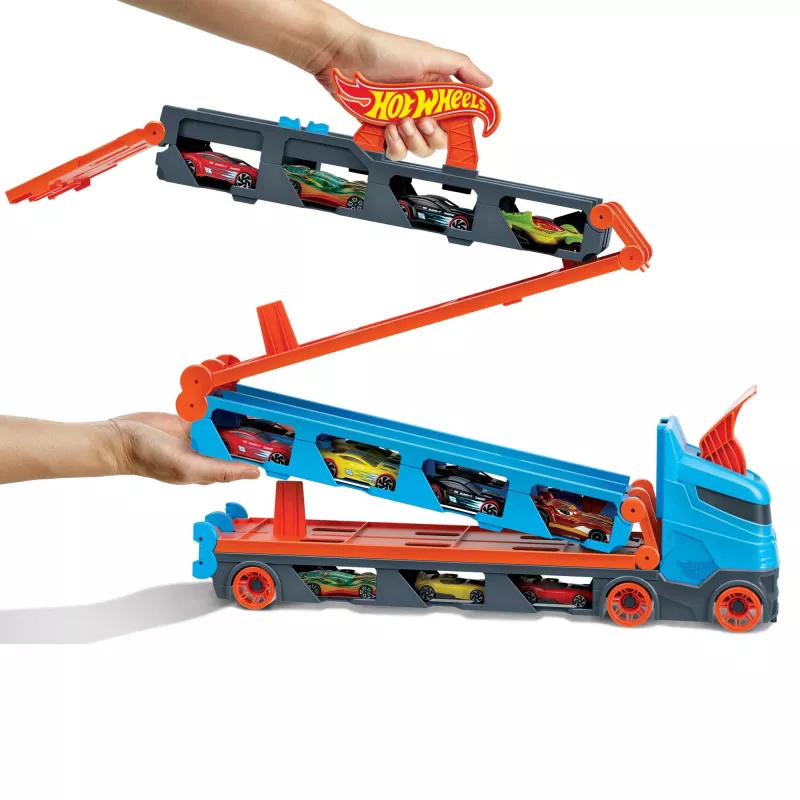 Hot Wheels City Speedway Hauler Carrier z 3 samochodzikami, Zestaw pojazdów, 4 lat/a, Plastik, Szary, Wielokolorowy