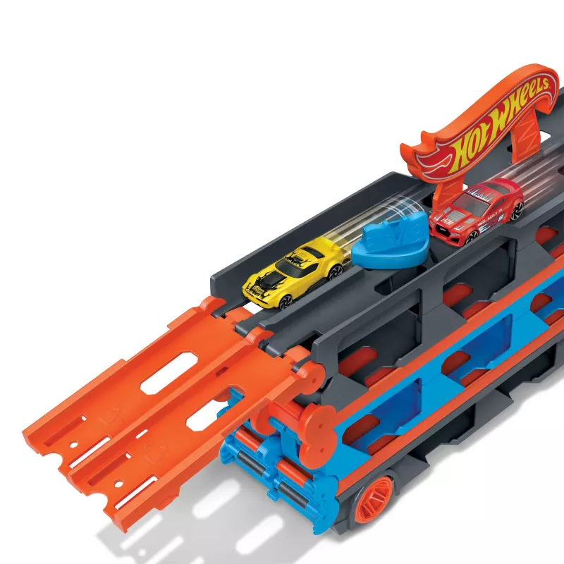 Hot Wheels City Speedway Hauler Carrier z 3 samochodzikami, Zestaw pojazdów, 4 lat/a, Plastik, Szary, Wielokolorowy