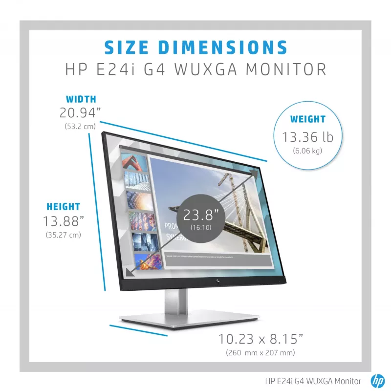 Monitor HP E-Series E24i G4 WUXGA, 61 cm (24 cale), 1920 x 1200 pikseli, WUXGA, LCD, 5 ms, czarny