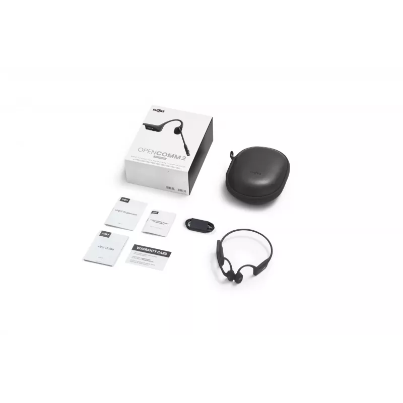 SHOKZ OpenComm2 2025 Upgrade Bezprzewodowy Bluetooth zestaw słuchawkowy z przewodnictwem kostnym do wideokonferencji z portem ładowania USB-C | 16 godz. czasu rozmów, 29 m zasięgu bezprzewodowego, 1 godz. ładowania | Zawiera mikrofon na wysięgniku z redukcją szumów, czarny