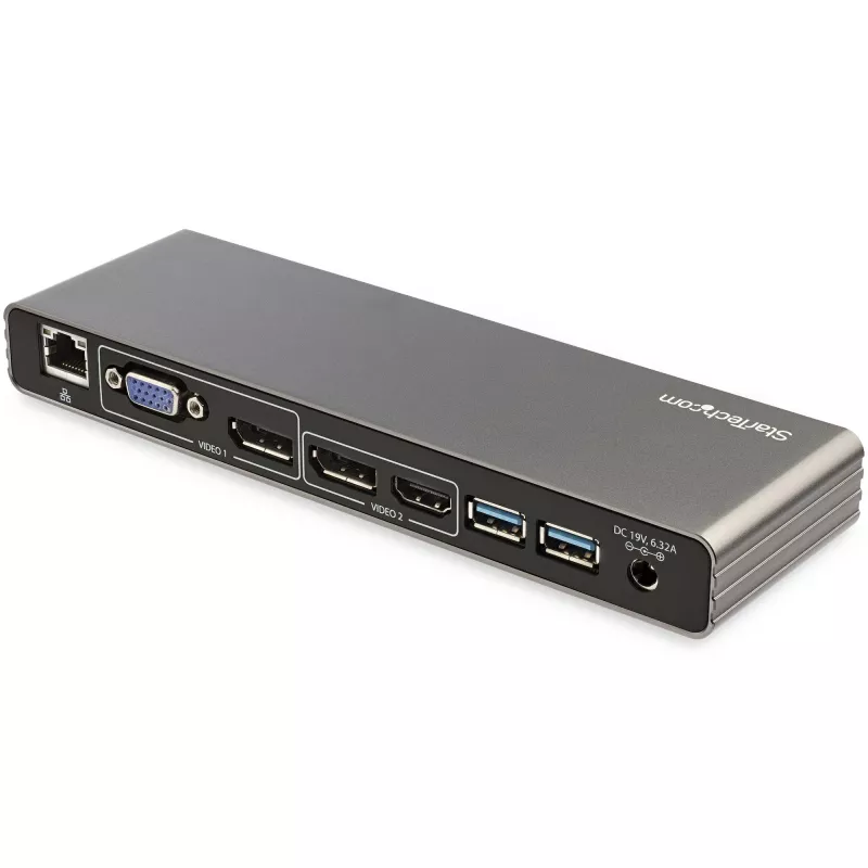 StarTech.com Stacja dokująca Thunderbolt 3 - Podwójny monitor 4K 60 Hz - Stacja dokująca do laptopa TB3 z DisplayPort, HDMI i VGA 1080p - Zasilanie i ładowanie 85 W - 2x USB-A, Ethernet - Mac i Windows