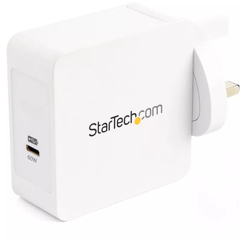 StarTech.com Ładowarka ścienna USB C - Ładowarka do laptopa USB C 60W PD - Kabel 1,8m/2m - Uniwersalny kompaktowy zasilacz typu C - Dell XPS/Lenovo X1 Carbon/HP EliteBook/MacBook - Certyfikat USB IF/CE