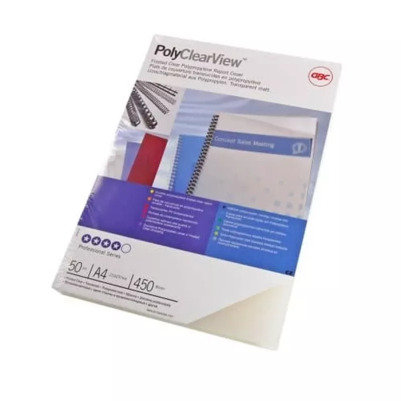 GBC Okładka Binding Cover Poly Clear View A4 300 Micron Matowa, A4, Polichlorek winylu (PVC), Przezroczysta, Matowa, 0,3 mm, 100 szt.