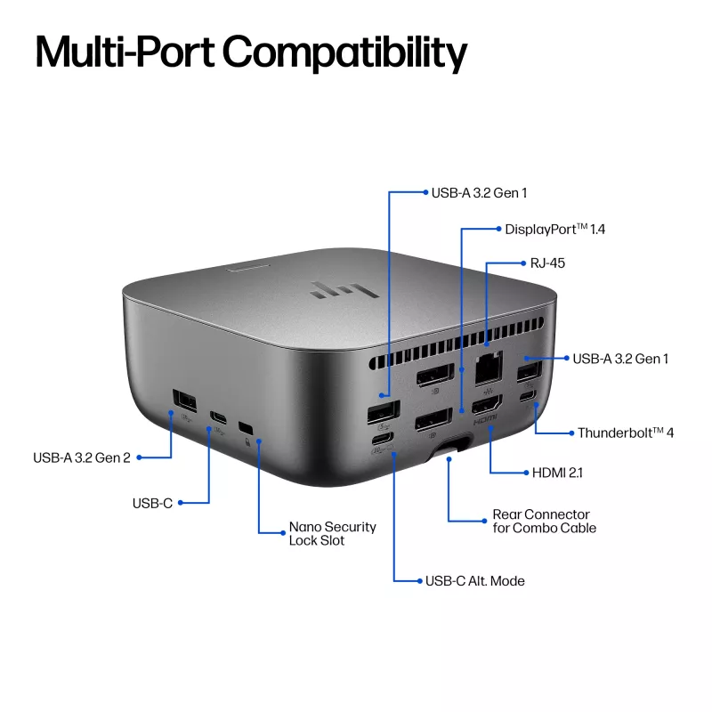 HP Thunderbolt 4 Ultra 280W G6 Dock, przewodowa, Thunderbolt 4, 280 W, 10,100,1000,2500 Mbit/s, szary, 8K Ultra HD