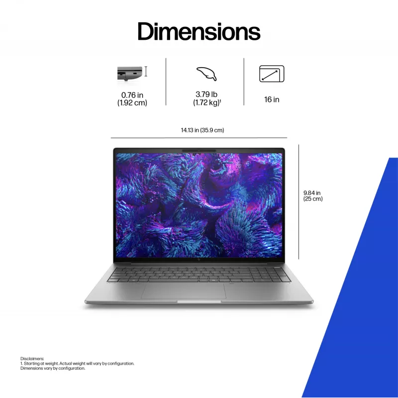 HP ZBook 8 G1i 16 inch stacja robocza mobilna, Intel Core Ultra 7 255H, 32GB, 1TB SSD, NVIDIA RTX 500 Ada 4GB, Windows 11 Pro