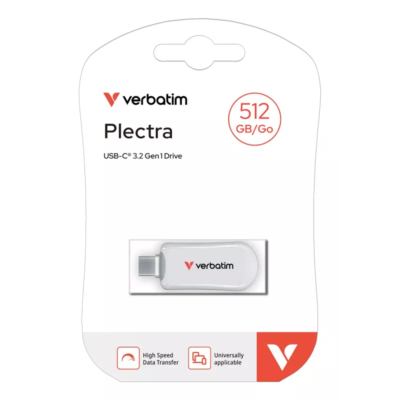 Verbatim Plectra USB-C Flash Drive biały 512GB, 512 GB, USB Type-C, 3.2 Gen 1 (3.1 Gen 1), 100 MB/s, Capless, biały