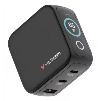 Verbatim Mini GaN Charger 65W z Wyświetlaczem, Indoor, AC, 20 V, Czarny