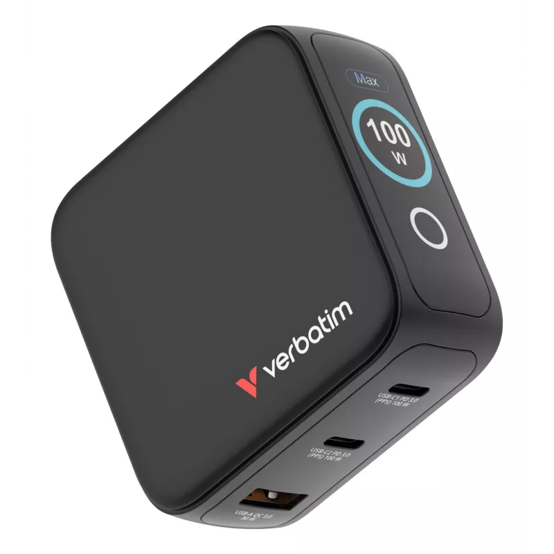 Verbatim Mini GaN Charger 100W z Display, Indoor, AC, 20 V, Czarny