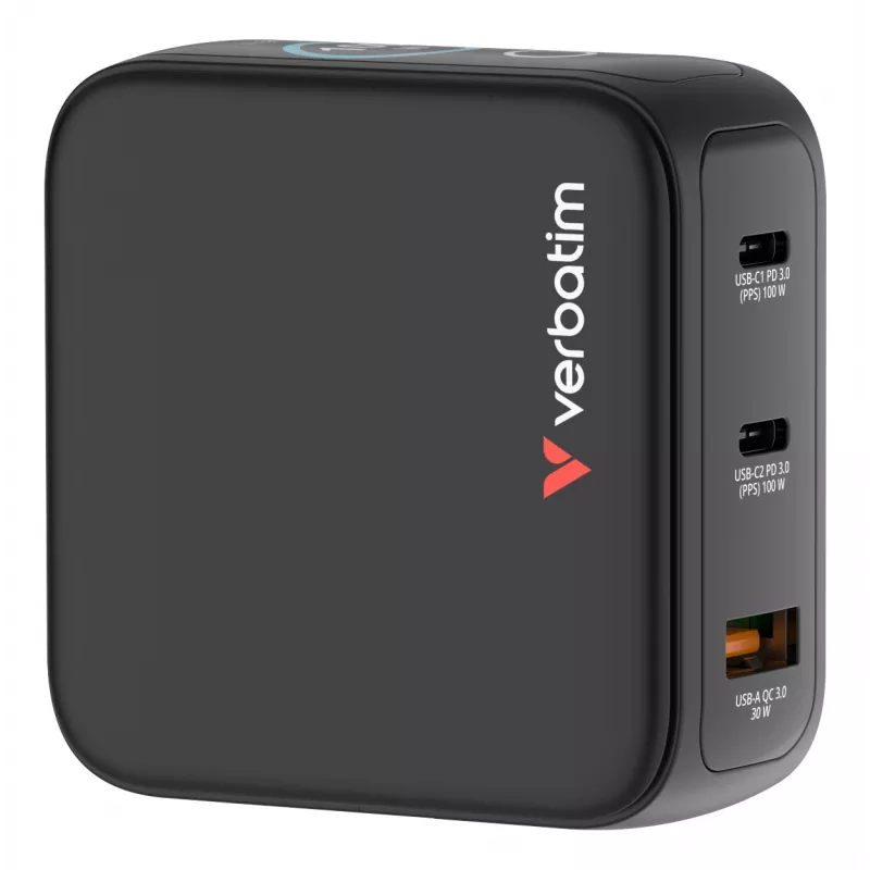 Verbatim Mini GaN Charger 100W z Display, Indoor, AC, 20 V, Czarny