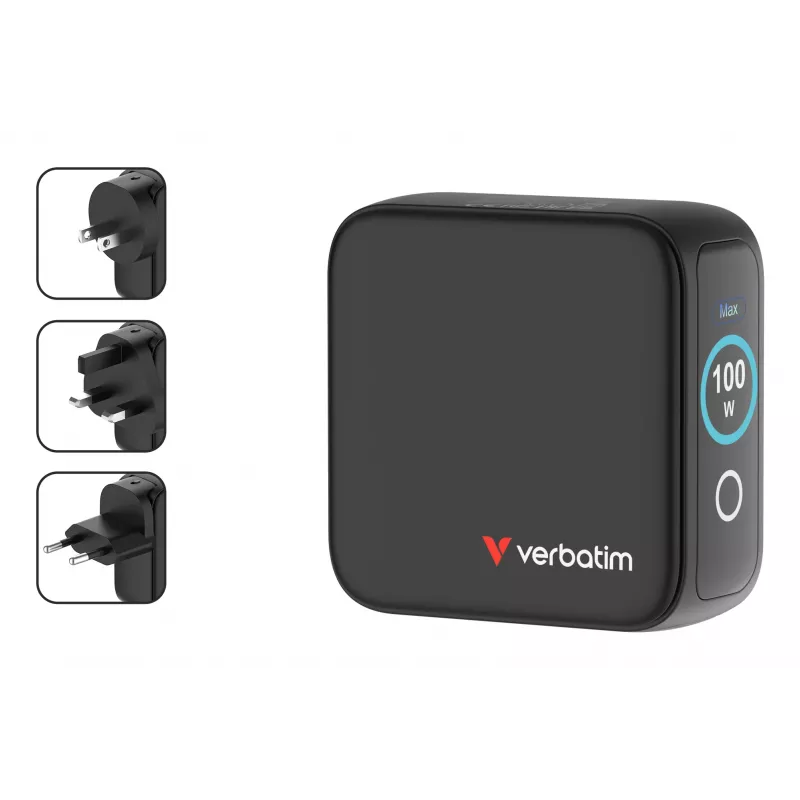 Verbatim Mini GaN Charger 100W z Display, Indoor, AC, 20 V, Czarny