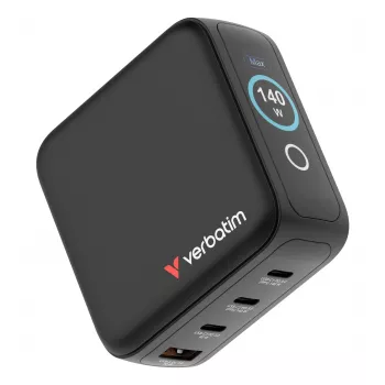 Verbatim Mini GaN Charger 140W z Wyświetlaczem, Wewnętrzna, AC, 28 V, Czarny