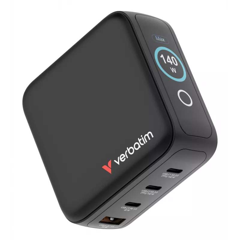 Verbatim Mini GaN Charger 140W z Wyświetlaczem, Wewnętrzna, AC, 28 V, Czarny