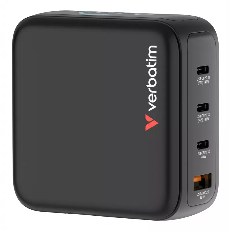 Verbatim Mini GaN Charger 140W z Wyświetlaczem, Wewnętrzna, AC, 28 V, Czarny
