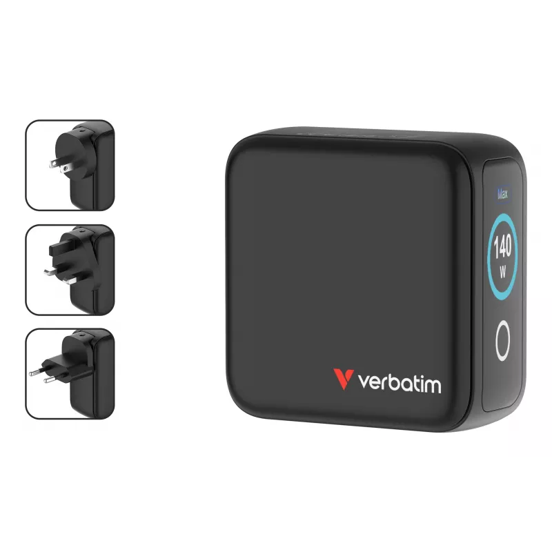 Verbatim Mini GaN Charger 140W z Wyświetlaczem, Wewnętrzna, AC, 28 V, Czarny
