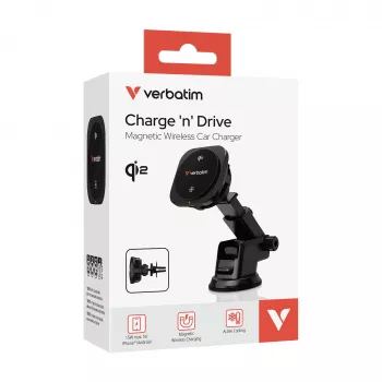 Verbatim Charge 'n' Drive Qi2 Magnetyczna bezprzewodowa ładowarka samochodowa, Auto, USB, Ładowanie bezprzewodowe, 1 m, Czarny