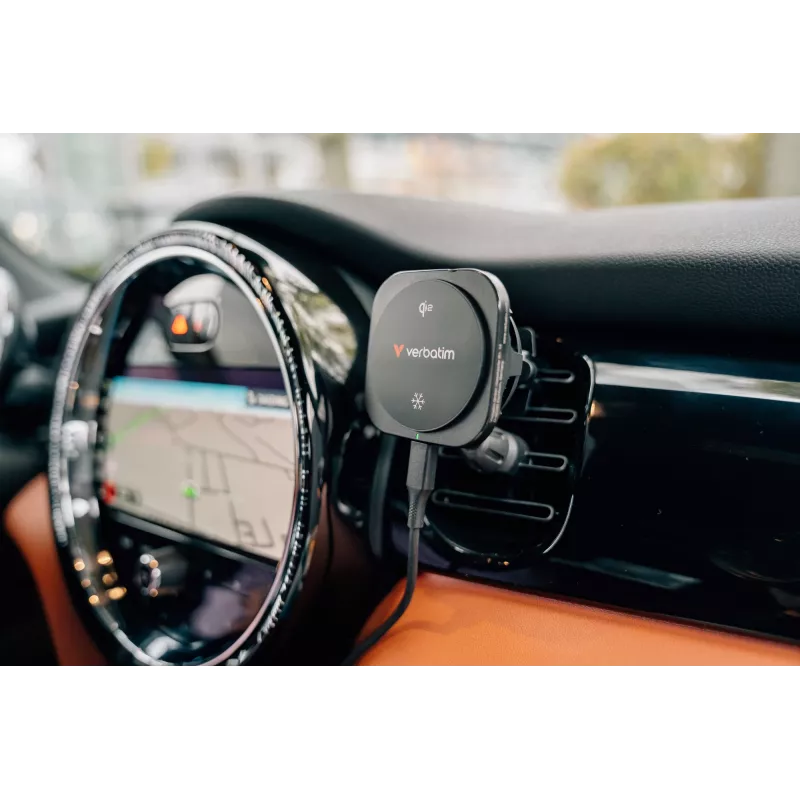 Verbatim Charge 'n' Drive Qi2 Magnetyczna bezprzewodowa ładowarka samochodowa, Auto, USB, Ładowanie bezprzewodowe, 1 m, Czarny