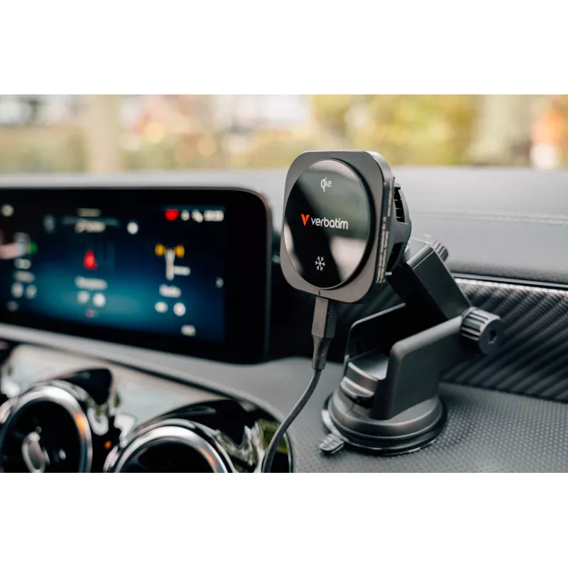 Verbatim Charge 'n' Drive Qi2 Magnetyczna bezprzewodowa ładowarka samochodowa, Auto, USB, Ładowanie bezprzewodowe, 1 m, Czarny