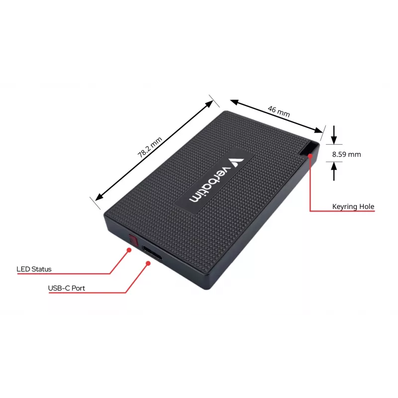 Verbatim Metal Mini SSD USB-C 3.Gen 2 512 GB, 512 GB, USB Type-C, USB 3.2 Gen 2x2, 2000 MB/s, 10 Gbit/s, szary