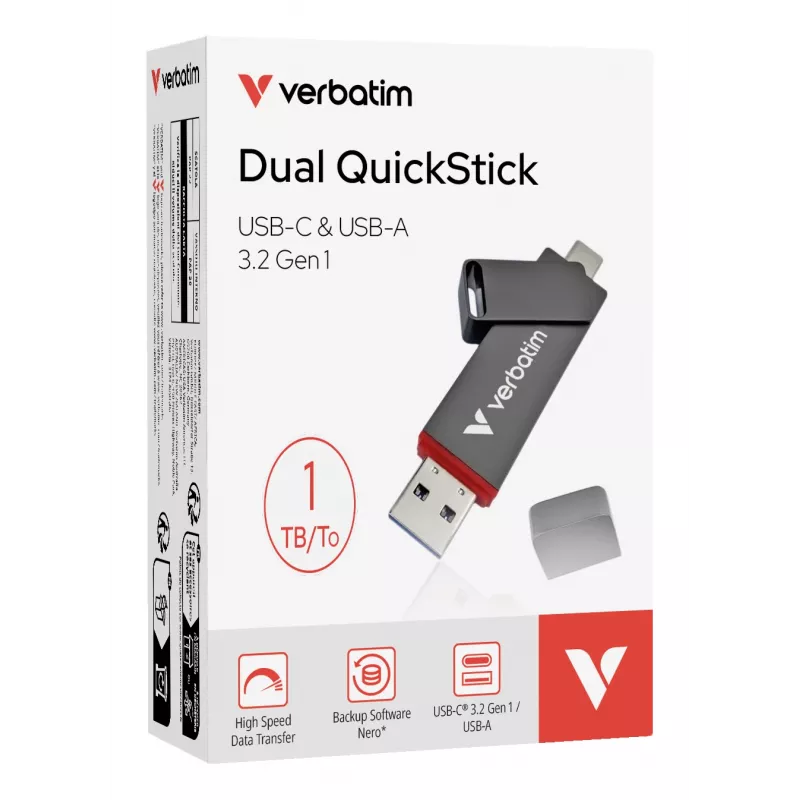 Verbatim Dual QuickStick USB flash drive 1 TB USB Type-A / USB Type-C 3.2 Gen 1 (3.1 Gen 1) Szary
