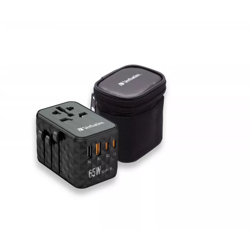 Verbatim UTA-05 65W GaN III uniwersalna ładowarka podróżna z 2 portami USB-C PD i QC 4+ oraz 2 portami USB-A