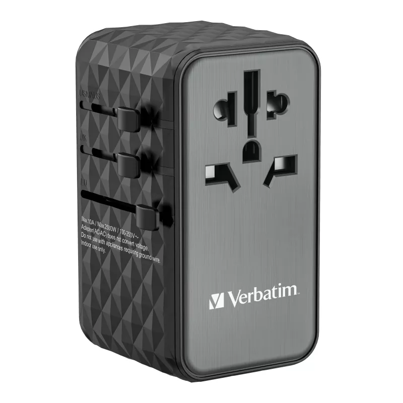 Verbatim UTA-06 100W GaN III Uniwersalny adapter podróżny z 2 portami USB-C PD i QC 4+ oraz 2 portami USB-A QC 3.0
