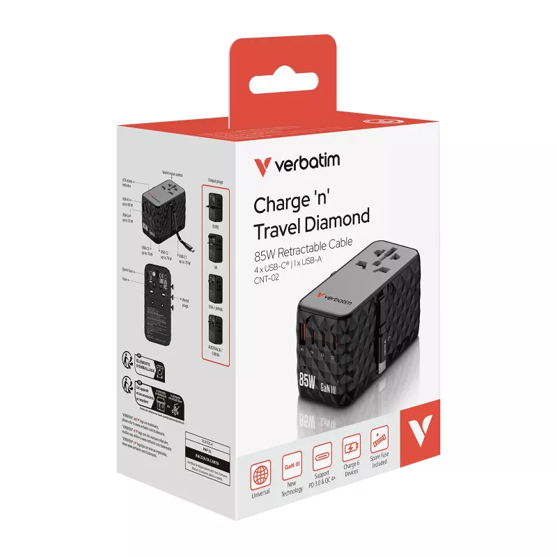 Verbatim Charge 'n' Travel Diamond 85W Retractable kabel CNT-02