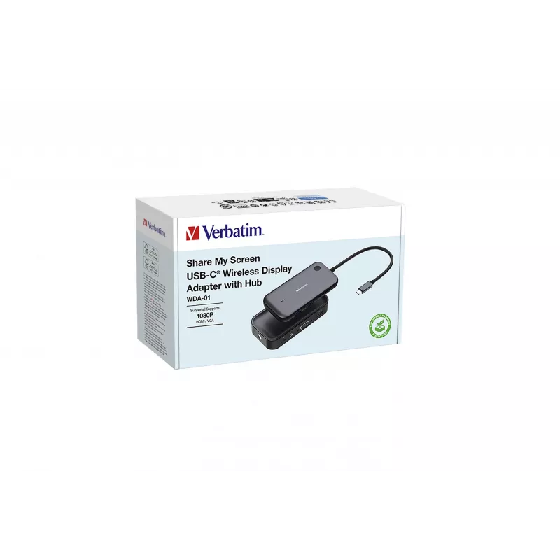 Verbatim Share My Screen 1080p USB-C bezprzewodowy adapter wyświetlacza z hubem WDA-01