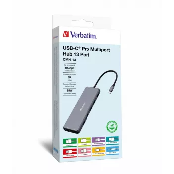 Verbatim CMH-13 Hub USB Type-C 10000 Mbit/s Srebrny