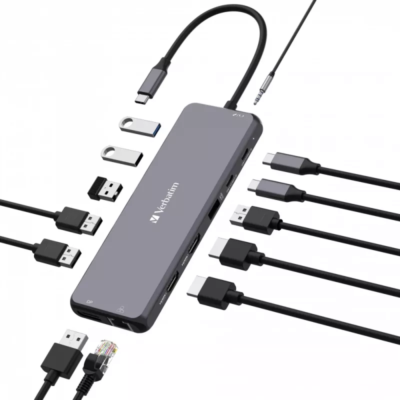 Verbatim CMH-13 Hub USB Type-C 10000 Mbit/s Srebrny