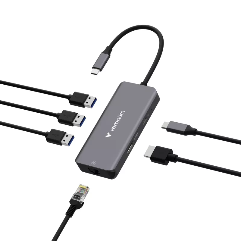Verbatim USB-C Essentials Multiport Hub 6 portów: RJ45, HDMI, USB-C PD, 3 x USB-A 3.2 Gen 1