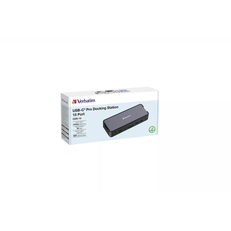 Stacja dokująca Verbatim CDS-15 przewodowa USB 3.2 Gen 1 (3.1 Gen 1) Type-C, czarno-szara
