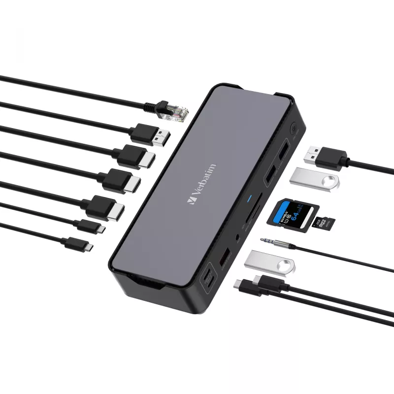Stacja dokująca Verbatim CDS-15 przewodowa USB 3.2 Gen 1 (3.1 Gen 1) Type-C, czarno-szara