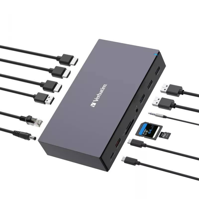 Verbatim CDS-17 Przewodowa stacja dokująca USB 3.2 Gen 1 (3.1 Gen 1) Type-C Czarny, Szary