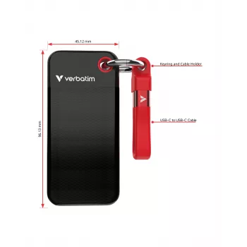 Verbatim Pocket SSD USB 3.2 Gen 2 1TB Czarny/Czerwony, 1 TB, USB Type-C, 3.2 Gen 2 (3.1 Gen 2), 1000 MB/s, 10 Gbit/s, Czarny, Czerwony